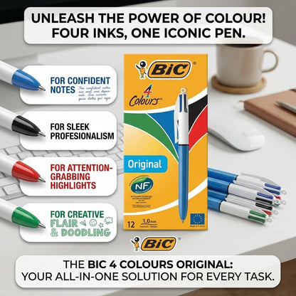 BIC 4 Colours Original Ballpoint Pens Medium Point 1.0mm - Box of 12 Bulk
