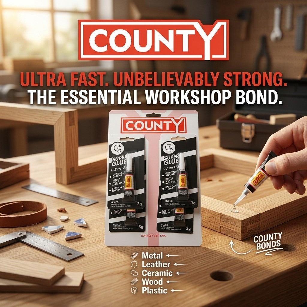 4 Tube Pack County Super Glue Heavy Duty Metal Plastic Wood Ceramic Leather Bond