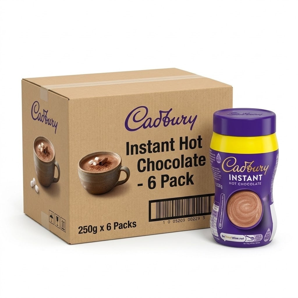 250g x 6 Pack Cadbury Instant Hot Chocolate Powder Drink Jar - Vegetarian