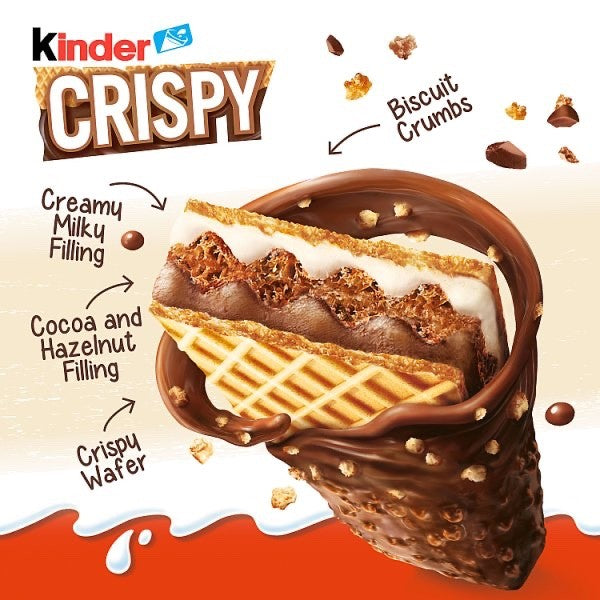 14 x 34g Kinder Crispy Milk Chocolate Covered Wafer Cocoa Hazelnut Cream Bar