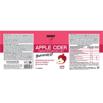 1 x 70 Count Weider Apple Cider Vinegar Gummies with Mother, MCT, B6 & B12