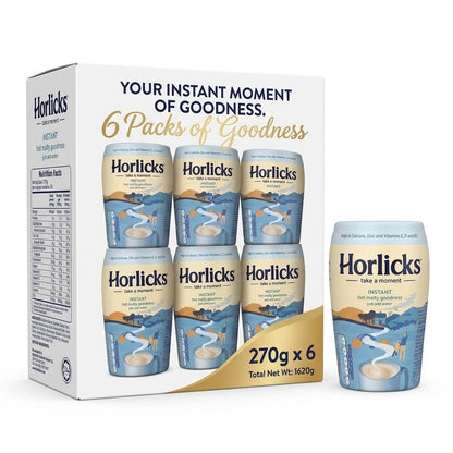 6 x 270g Horlicks Instant Hot Malty Goodness Drink Powder Bulk Pack Box