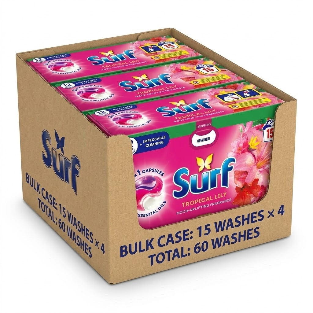 4x 15 Wash (60 Washes) Surf 3in1 Tropical Lily Laundry Detergent Capsules Bulk