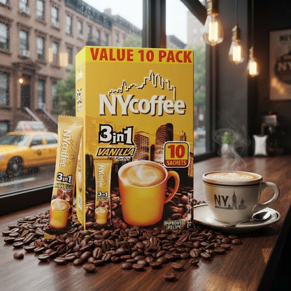 NYCoffee 3 in 1 Instant Coffee Sticks Mix Box Salted Caramel & Vanilla Flavours