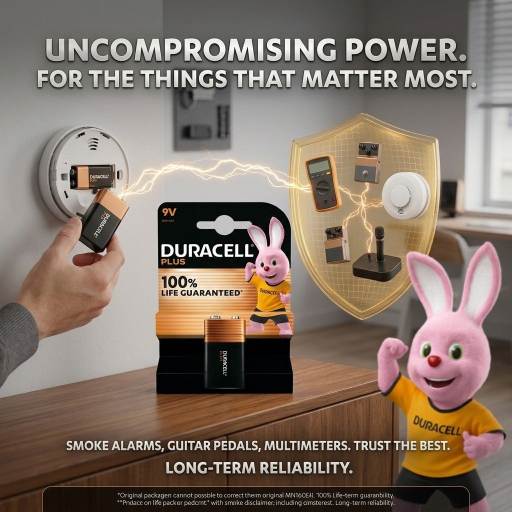 1x Duracell Plus 9V Batteries 9 Volt Power Boost Alkaline