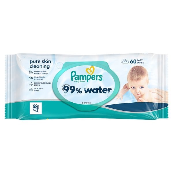 12x 60s ampers Baby Wipes 99% Water Light Lotion Pure Skin