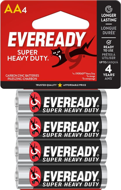 Eveready Super Heavy Duty AA Batteries 4 Pack 1.5V Carbon Zinc Double