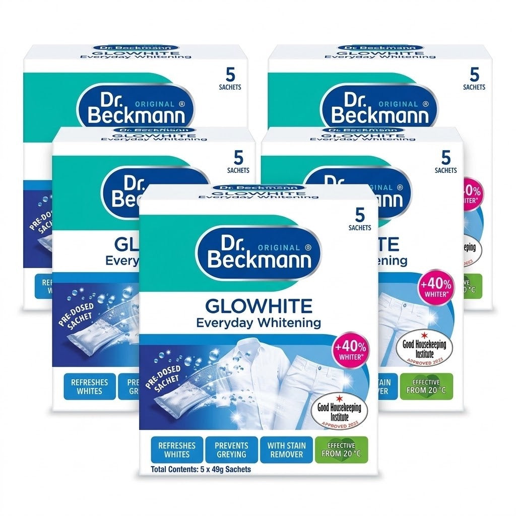 Pack of 5 x 40g Dr. Beckmann Glowhite Everyday Whitening Laundry (200g Total)