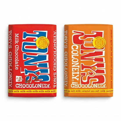 90g Tony's Chocolonely Milk & Caramel Sea Salt Chocolate Bars