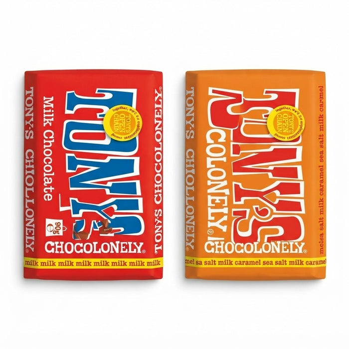 90g Tony's Chocolonely Milk & Caramel Sea Salt Chocolate Bars