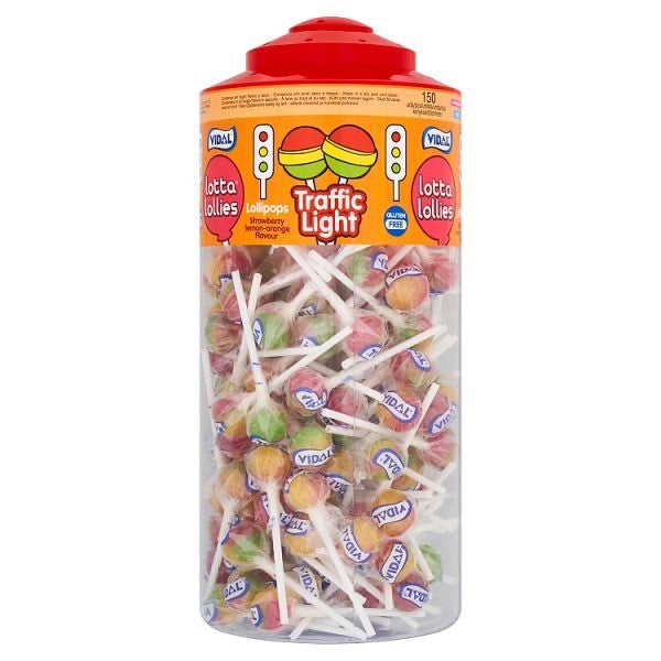 150 x Tub Vidal Lotta Lollies Strawberry Lemon & Orange Flavoured Sweets