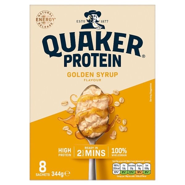 6 x 8 x 43g Quaker Protein Golden Syrup Porridge Sachets | Oat So Simple Oats