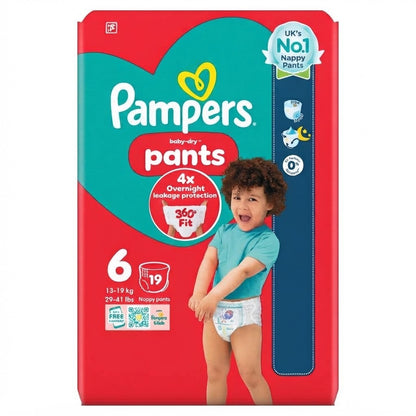 4x 19s Pampers Baby-Dry Nappy Pants Size 6 360 Fit