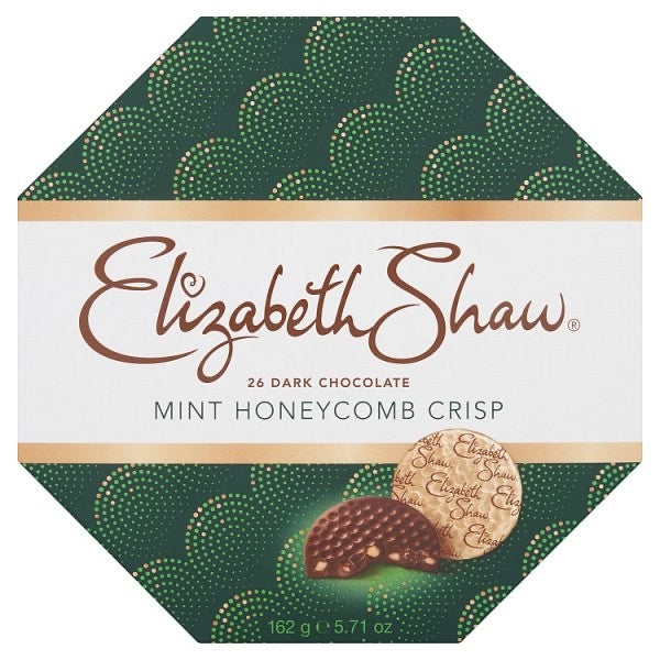 8 x 162g Elizabeth Shaw 26 Pack Dark Chocolate Mint Honeycomb Crisp Vegan Box