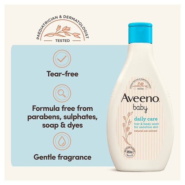 6x 250ml Aveeno Baby Daily Care Hair & Body Wash, Natural Oat Extract