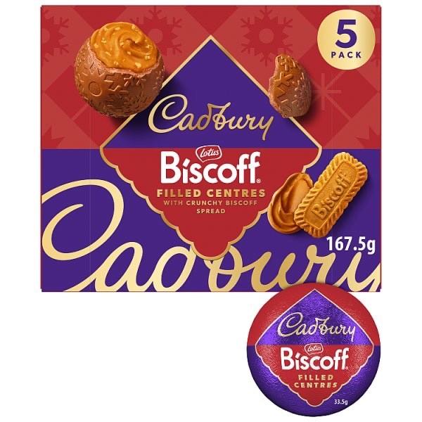 12 x 167.5g Cadbury Biscoff Filled Centres Milk Chocolate Baubles - Bulk
