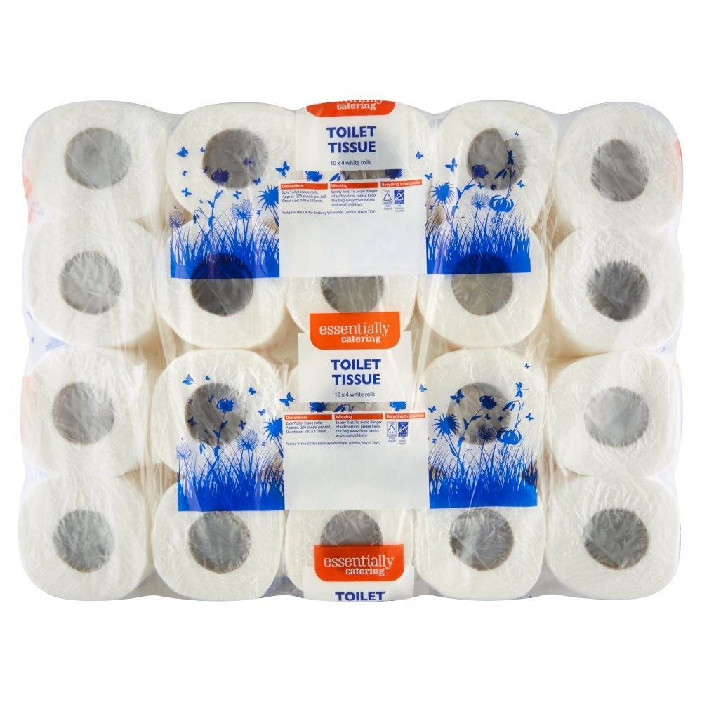 40 Rolls (10x4) Essentially Catering Toilet Tissue 2 Ply White Bulk Pack