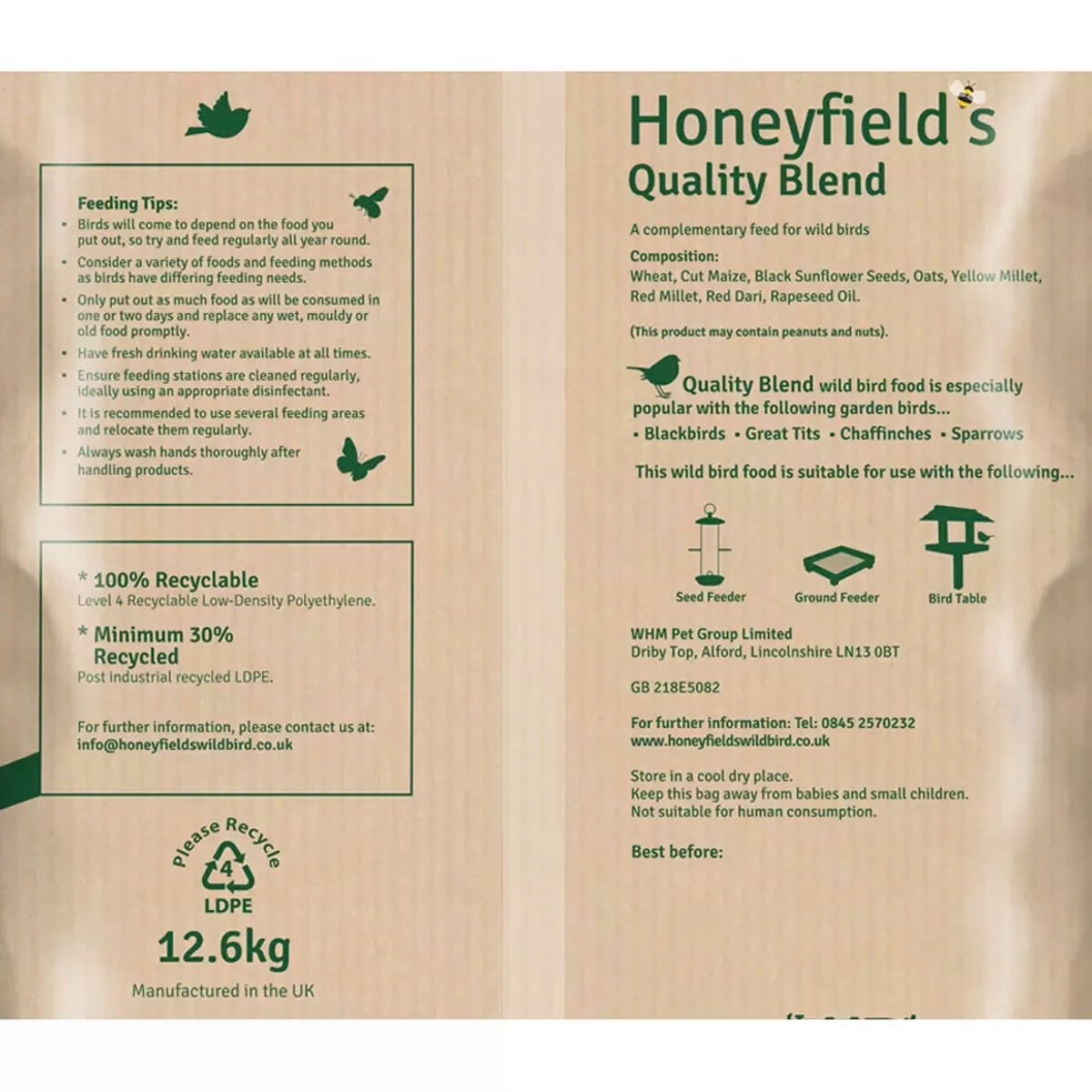 12.6kg Honeyfield's Conservation Grade Quality Wild Bird Food Seed Mix