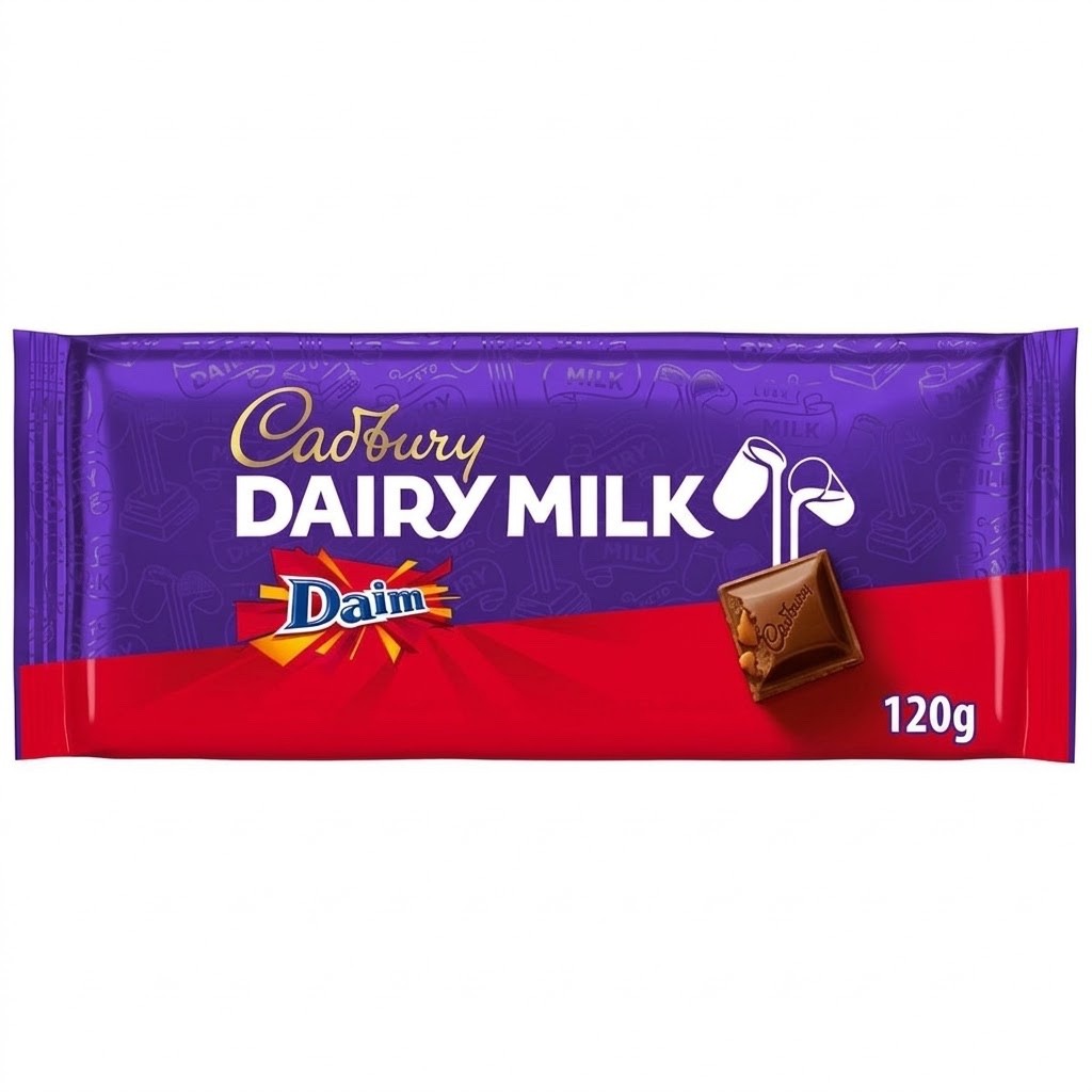 18 x 120g Cadbury Dairy Milk Daim Chocolate Bar Bulk Box - Crunchy Caramel Bar