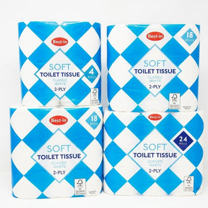 Bestin Soft White Toilet Tissue 2 Ply Bulk Toilet Rolls Pack 4 18 24