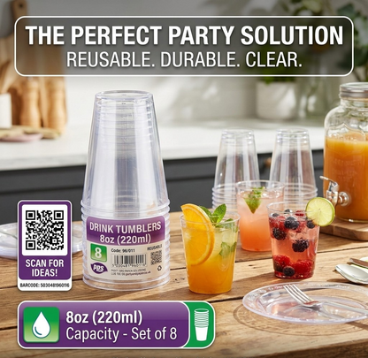 8x Tall Highball Glass Tumblers 350ml Clear Juice Cocktail Spirit Water Drinking