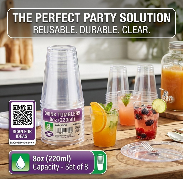 8x Tall Highball Glass Tumblers 350ml Clear Juice Cocktail Spirit Water Drinking