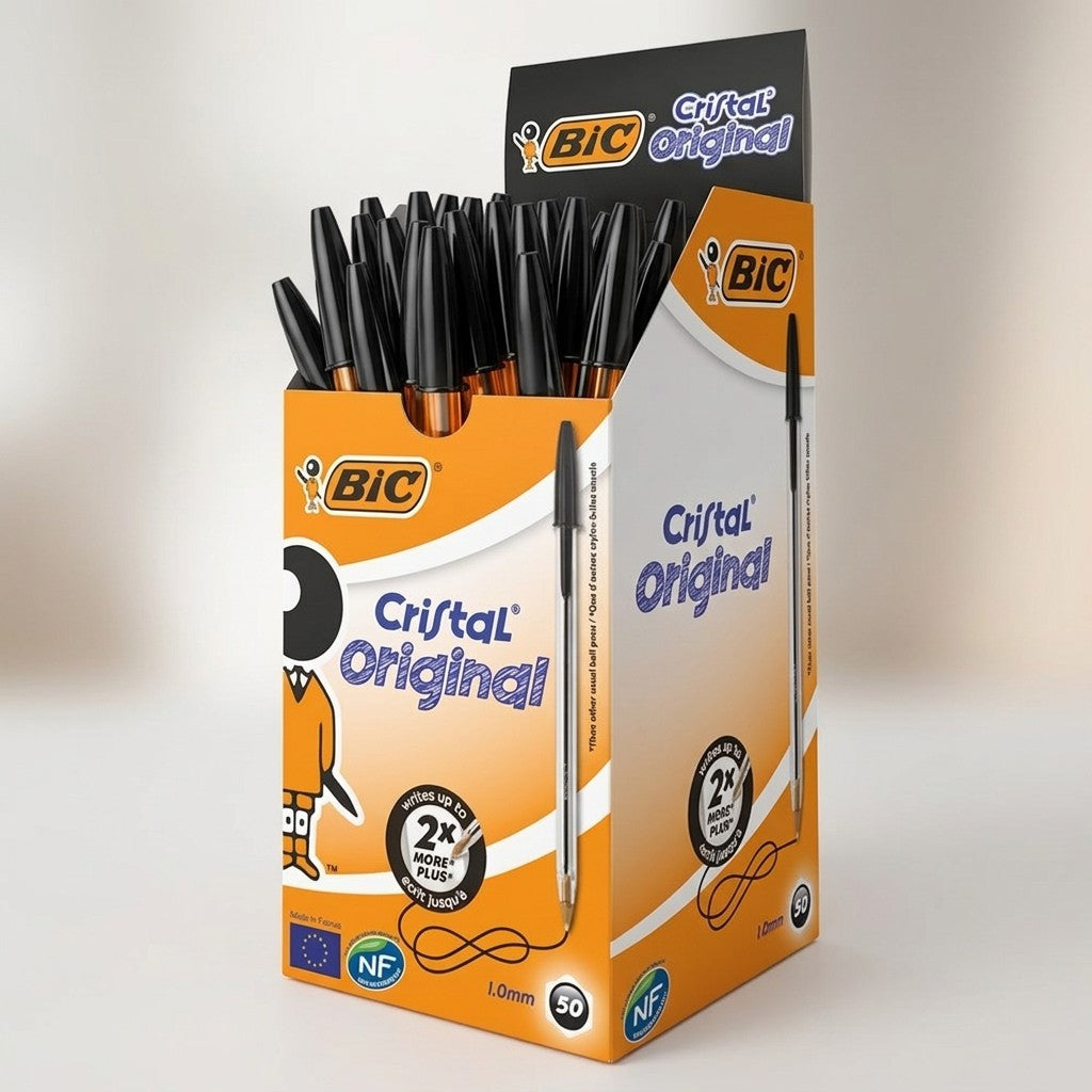 BIC Cristal Original Black Ballpoint Pens Medium 1.0mm - Box of 50 Bulk Pack