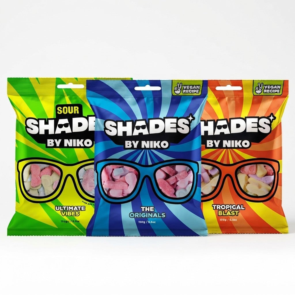 18x 150g Shades by Niko Vegan Sweets  Mixed Flavours Bulk Box