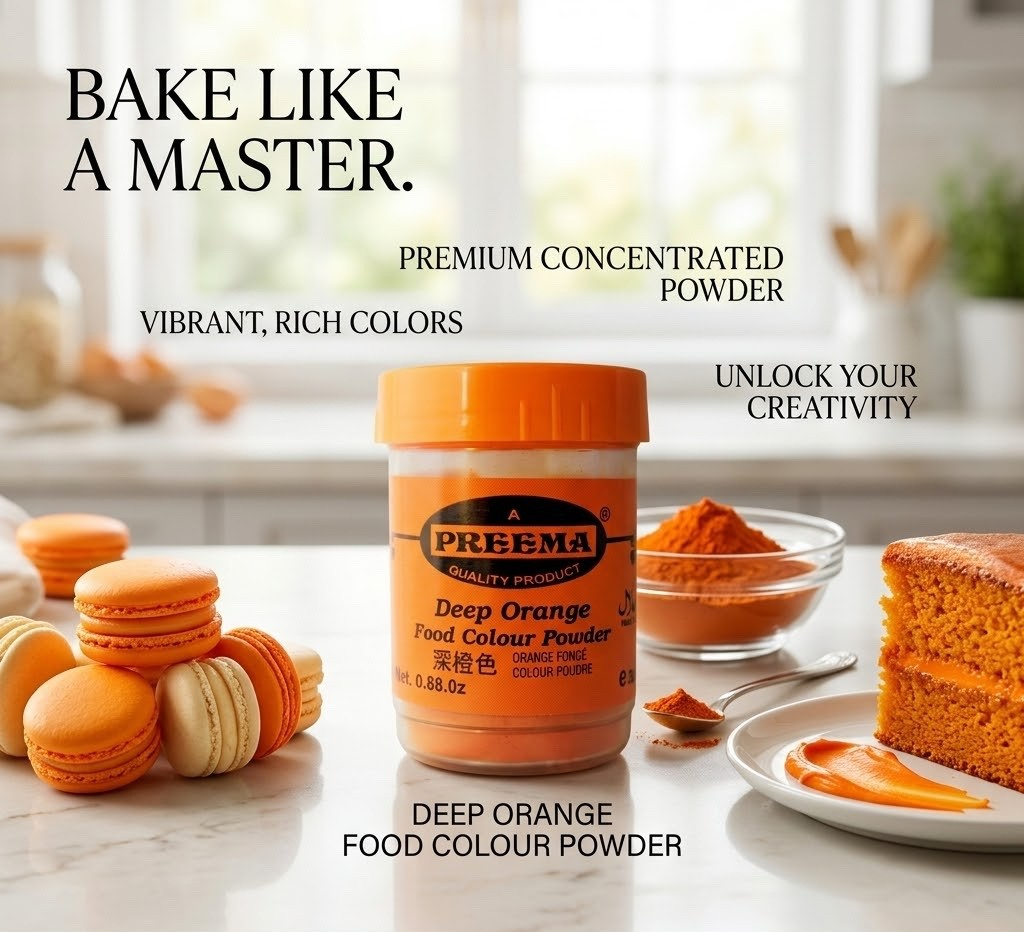 12 x 25g Preema Deep Orange Food Colour Powder | Concentrated Baking Color Pack