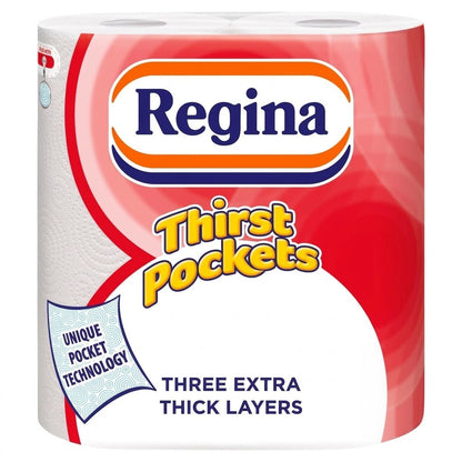 2s × 10 Regina Thirst Pockets Kitchen Roll 20 Paper Towels 3 Ply Absorbent Bulk