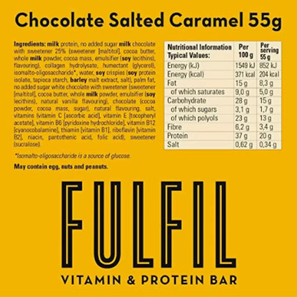 15 x 55g Fulfil Chocolate Salted Caramel Protein Bars Low Sugar 20g Protein