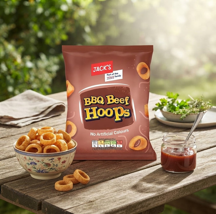 18x 60g Jack's BBQ Beef Hoops Savoury Snack Crisps