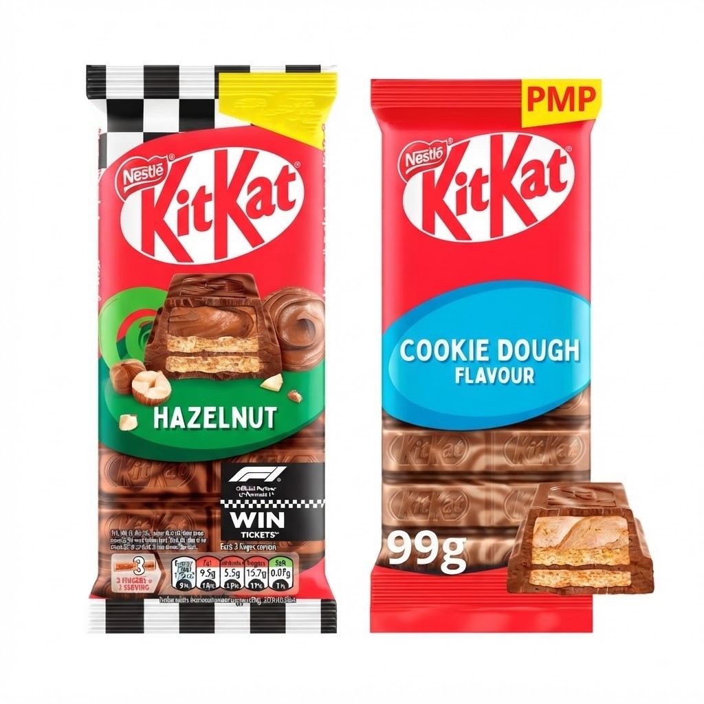 KitKat Cookie Dough & F1 Hazelnut Chocolate Sharing Bar 99g Bulk Box - x 15