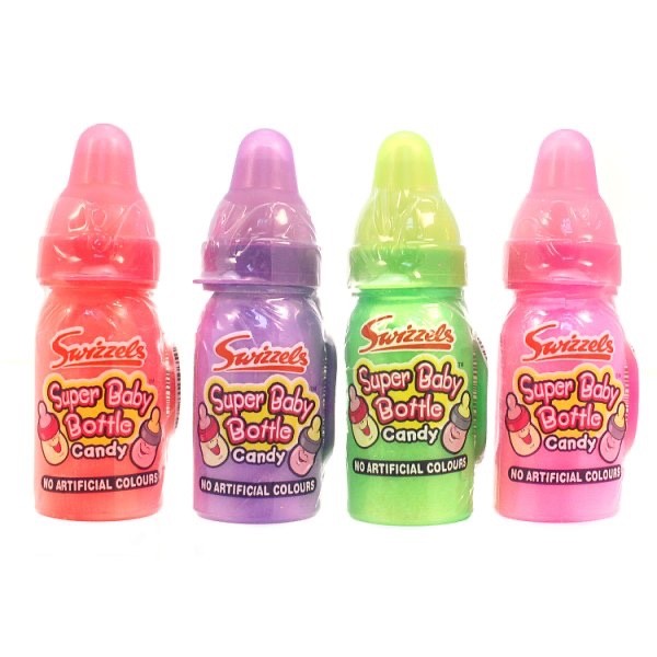 24 x 23g Swizzels Super Baby Bottle Sour Fruit Powder & Vanilla Candy Sweets Fun