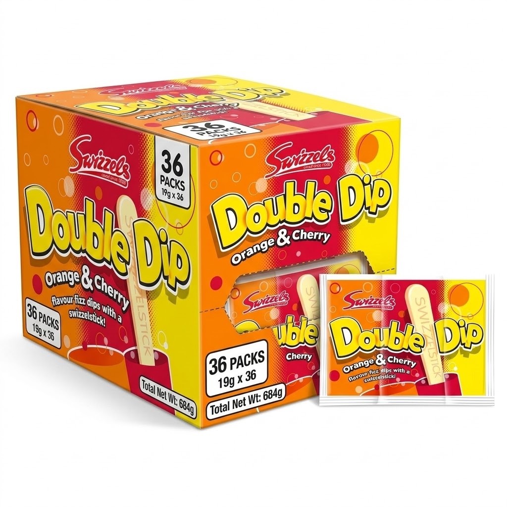 19g x 36 Pack Swizzels Double Dip Orange & Cherry Fizzy Powder retro Sweets Box