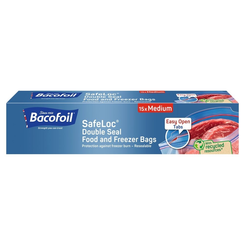 15s Pack Bacofoil SafeLoc Double Seal Food Freezer Bags Medium Bulk 12 Box (180)
