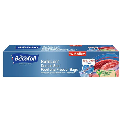 15s Pack Bacofoil SafeLoc Double Seal Food Freezer Bags Medium Bulk 12 Box (180)