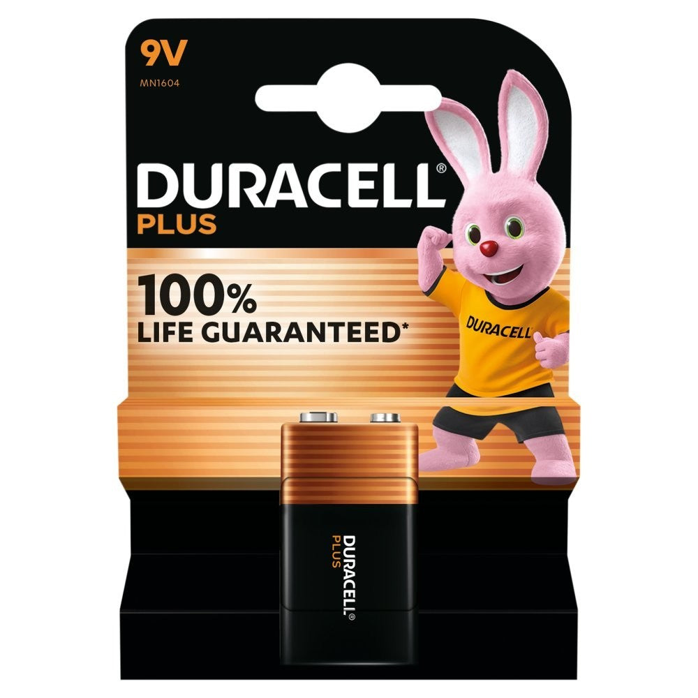 1x Duracell Plus 9V Batteries 9 Volt Power Boost Alkaline
