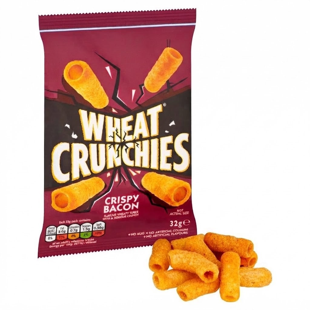 32g x 30 Pack Wheat Crunchies Crispy Bacon Flavour Snacks Wheaty Tubes Bulk Box