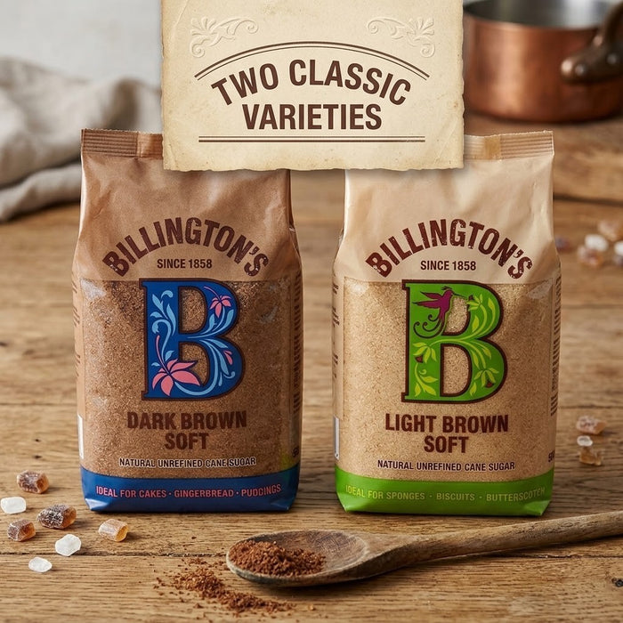 10 x 500g Billington's Natural Unrefined Cane Sugar Dark Light Brown Soft Baking