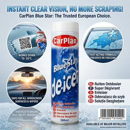 CarPlan BlueStar De-Icer 300ml Car Windscreen Defroster Spray 1 Pack / 12 Pack
