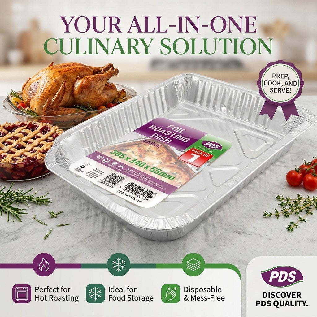 Large Foil Roasting Pans Disposable Heavy Duty Aluminium Bake Dish 395x340x55mm