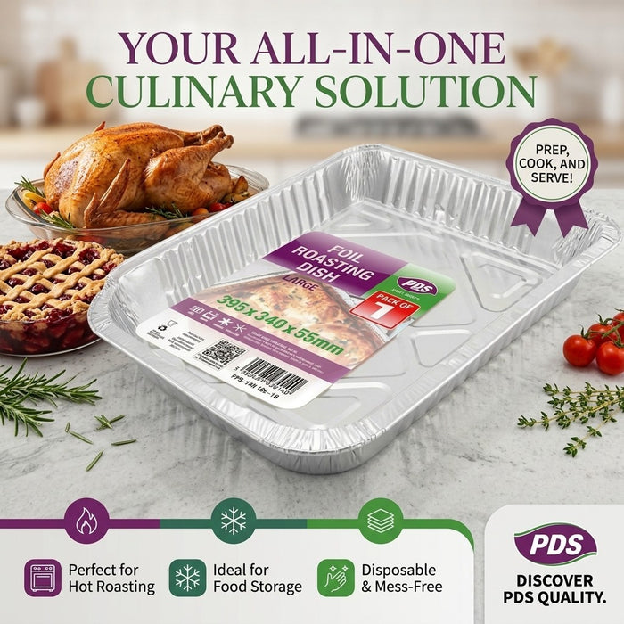 Large Foil Roasting Pans Disposable Heavy Duty Aluminium Bake Dish 395x340x55mm