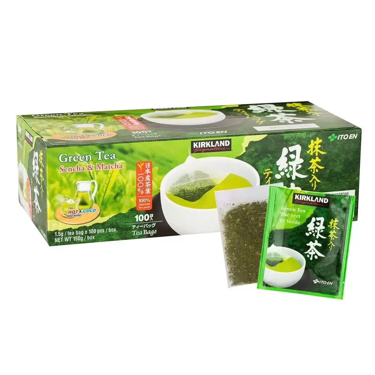 100 Pack 150g Kirkland Signature Japanese Green Tea & Matcha Blend Tea Bags⁠