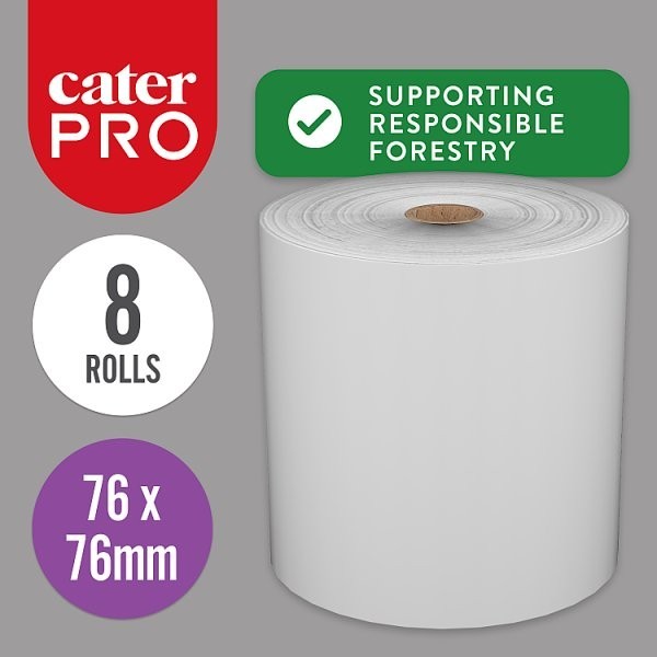 CaterPro 76mm x 76mm Non-Thermal Bond Paper Rolls for EPOS Impact Kitchen Printe