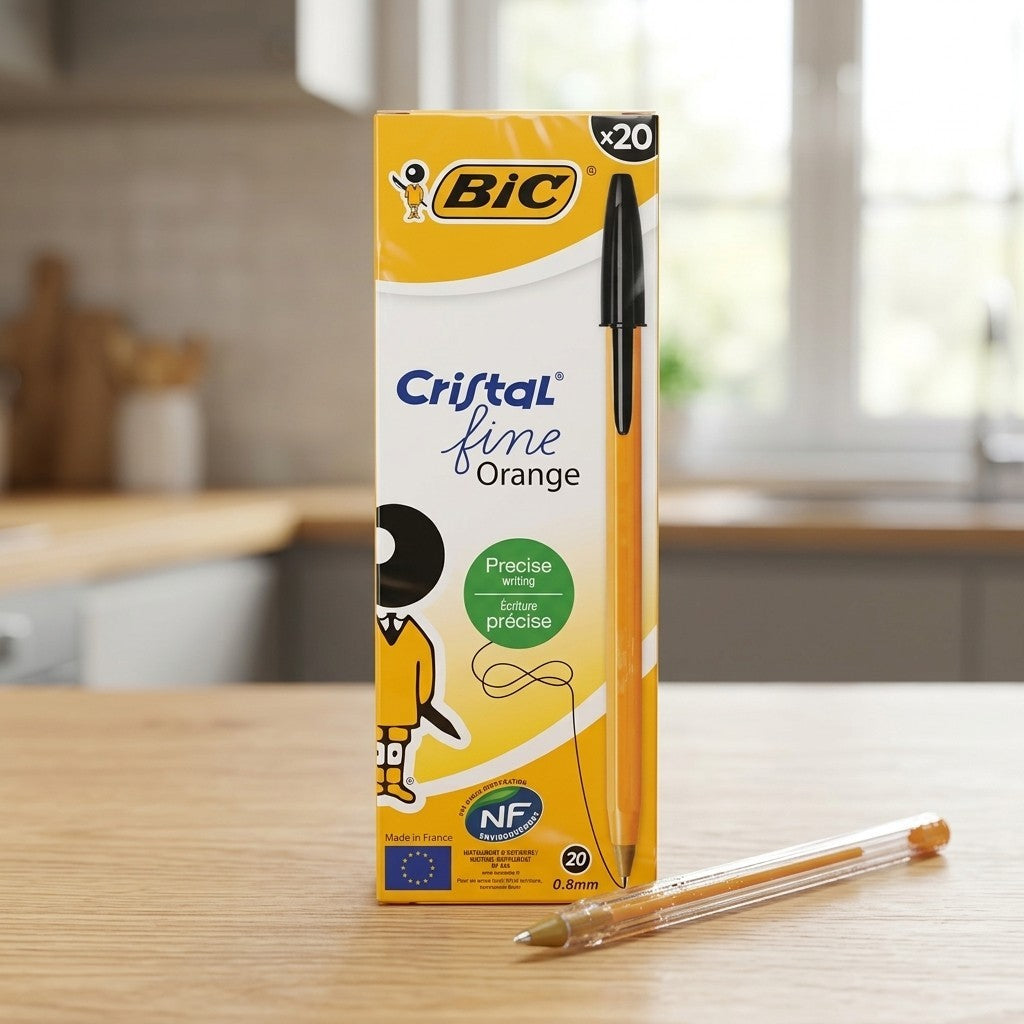BIC Cristal Orange Fine Biro Pens Black Blue Red 0.8mm 20 Pack