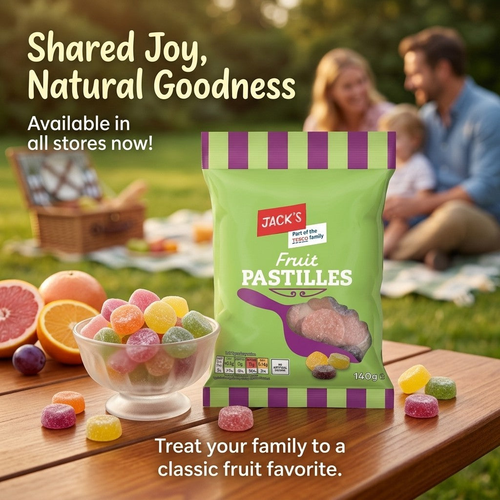 10x 140g Jack's Fruit Pastilles Chewy Fruit Flavour Gums Sweets Bag
