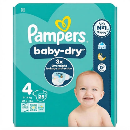 4x 25s Pampers Baby-Dry Nappies Size 4 3x Overnight Protection