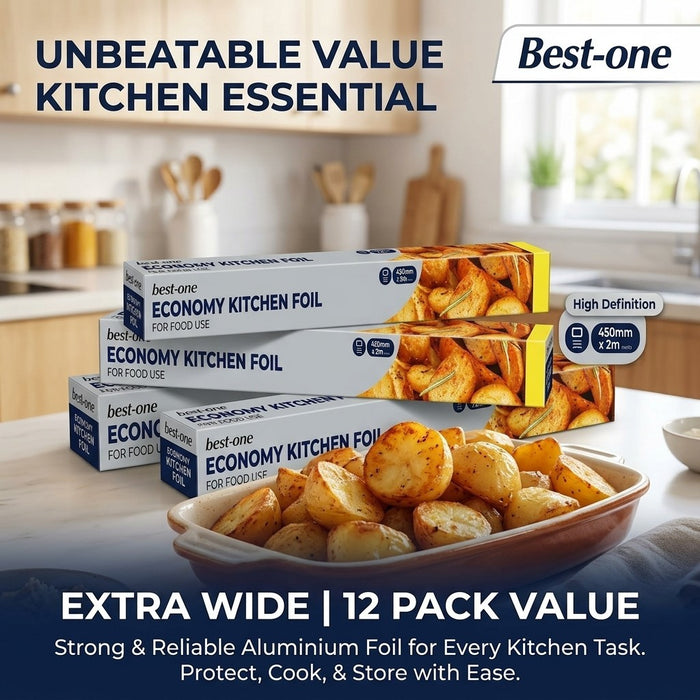 12 x Bestone Economy Kitchen Foil 45cm x 2m Wide Aluminium Rolls Wholesale Bulk