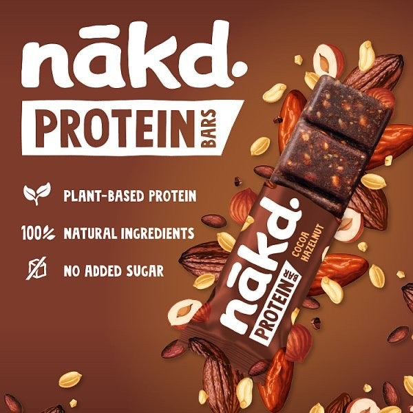 16 Pack x 45g Nakd Protein Cocoa Hazelnut Fruit & Nut Snack Bar Vegan
